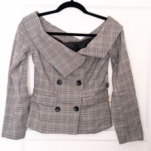 Superdown Revolve Plaid Off Shoulder Blazer Top